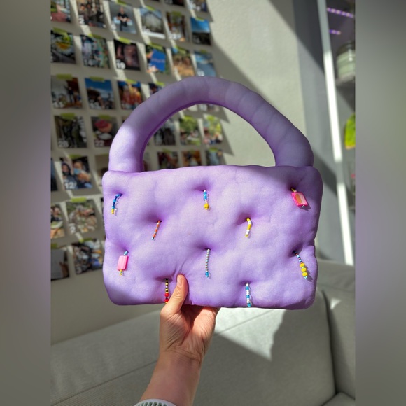marshall columbia plush purse - purple puffy handbag - artist made one of a kind - Picture 2 of 9
